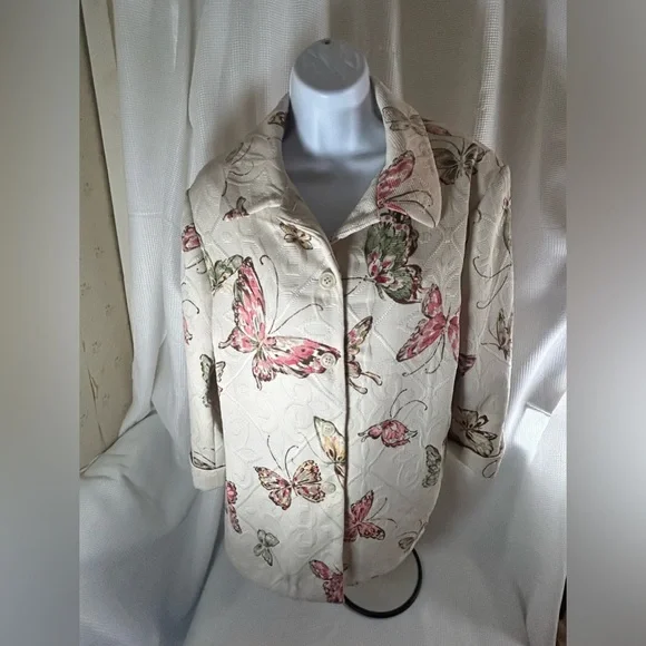 Alfred Dunner cream color with multicolored butterfly women’s jacket - Picture 1 of 8